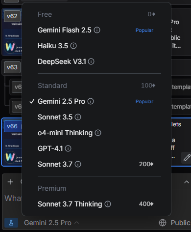 AI Model Selection Menu