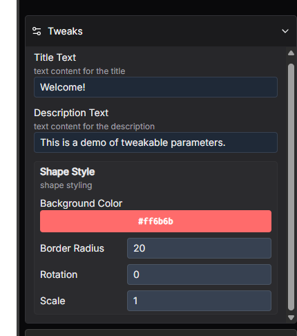 Tweaks Interface Example